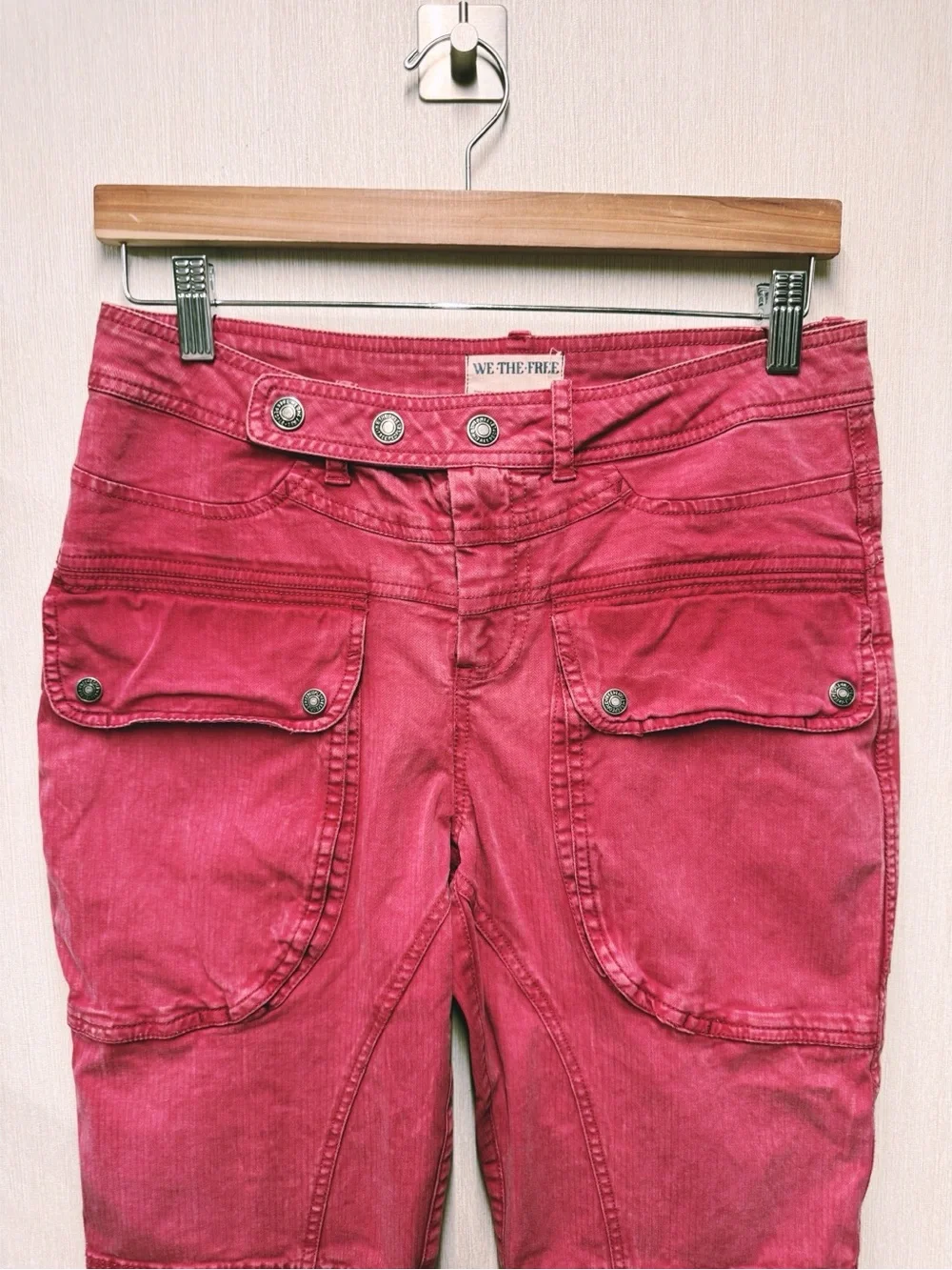 Free People We The Free Hot In It Moto Red Utility Pants, Size 6 - Picture 3 of 10